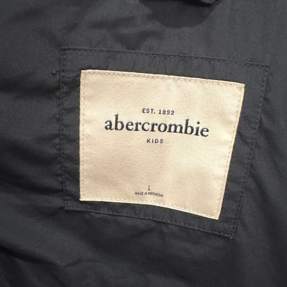 Abercrombie Kids Puffer Vest L‎ Black Toggle Hooded Quilted Gorpcore Preppy